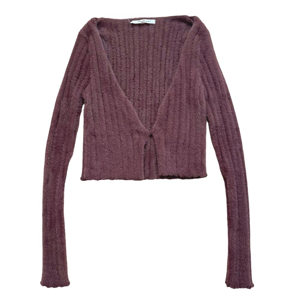 Et Clet Fuzzy Brown Sweater One Button Brown Cardigan Women’s Size Medium